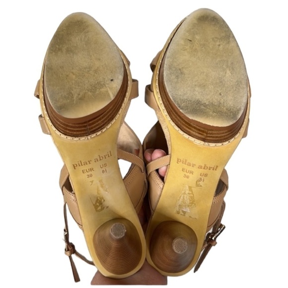 Pilar Abril Tan Leather Braided High Heel Platform Sandals Size 8.5 - Picture 7 of 9